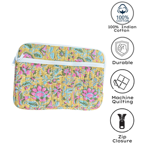 Stylish <b>Laptop</b> Sleeve Cotton Quilted Zip Closure Multi-Pocket Design Jaipur Hand Block Print Soft Skin Friendly Customizable - Product Image 4