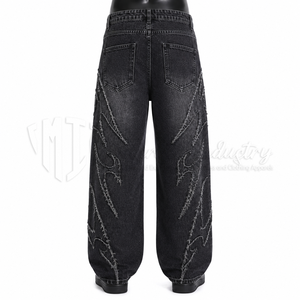Pantalones Vaqueros Personalizados para Hombre, Negros, Lavados, de Cintura Media, Ecológicos, de Corte Holgado, con Detalles de Costura, Estilo Urbano, Venta al Por Mayor - Product Image 2
