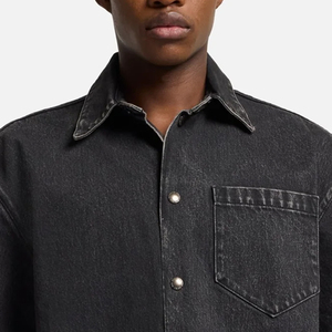 Clean Look Trendy Outdoor Wear With Front Pocket OEM Service Minimal Style Denim T Shirt With Turn <b>Down</b> Collar And Short Sleeves - Product Image 2