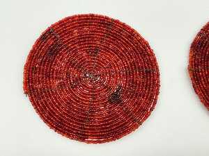 Handmade Red Spiral Beaded Coaster Premium handcrafted beadwork <b>Round</b> spiral coaster design Elegant red bead pattern <b>Mats</b> & Pad - Product Image 1
