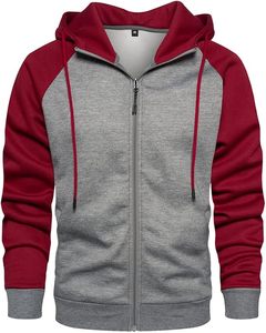 Sudadera con capucha para hombre con cremallera completa, manga raglán, bloques de color, informal, con bolsillo, transpirable, logotipo personalizado, venta al por mayor directa de fábrica OEM - Product Image 3