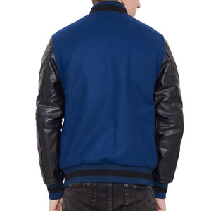 Chaqueta Varsity Azul para Hombre, de Lana, con Mangas Negras, Cuello Alto y Cierre Frontal, Estilo Casual para Otoño - Product Image 5