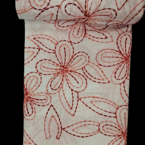 Tela de Algodón Blanco Premium Directo de Fábrica con Bordado Floral en Cadena de Color Naranja Oxidado - Material Artesanal para Trabajo Dori - Product Image 1