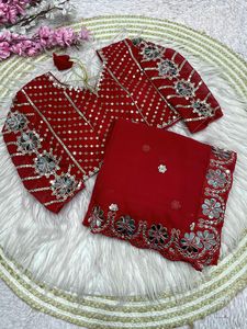 Exclusivo Saree de Georgette de Diseñador, Blusa Elegante, Estilo Étnico Moderno, Última Tendencia, Vestido de Novia Indio, Modesto, para Fiestas, para Mujeres y Niñas - Product Image 4