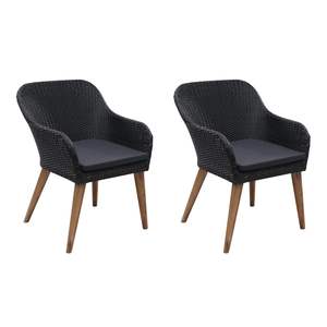 Ensemble de 2 fauteuils de jardin en rotin PE noir avec housses amovibles standard - Product Image 1