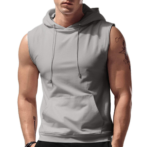 Haut de sport à capuche pour homme, léger, respirant, pour la musculation, le fitness, l'entraînement, en coton mélangé, basique. - Product Image 1