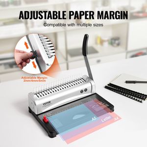 Macchina per rilegatura a pettine a 21 fori 450 fogli raccoglitore libri 100 pz 3/8 ''spine per dimensioni lettera e A4/A5 - Product Image 3