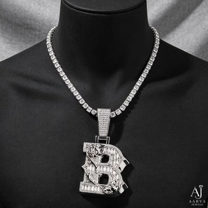 Collier chaîne corde plaqué or rose avec pendentif lettre en moissanite et breloque initiale en strass, style hip-hop de luxe pour mariage, pour homme - Product Image 4