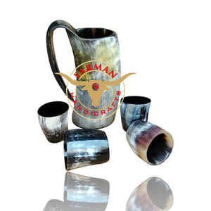 Jarra de Cerveza Premium de Cuerno de Buey de 20 oz, 4 Vasos Cortos para Beber, Juego de Bebidas para Camping, Rústico, Hecho a Mano, a Prueba de Fugas, Embalaje en Cartón - Product Image 2