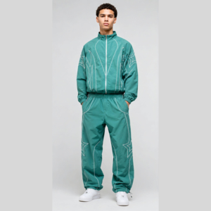 Men's Sportswear Eco-friendly Solid Waterproof Patchwork Zip up Polyester Cotton Windbreaker Track Jacket <b>Pants</b> Set Wholesale - Product Image 2