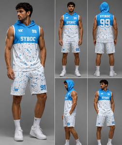 ชุดเสื้อเจอร์ซีย์ 7v7 แบบซับลิเมชั่น แขนกุด มีฮู้ด สีน้ำเงินขาว ลายเพ้นท์สเปรย์ 7 ต่อ 7 ฟุตบอล กางเกงขาสั้นทีมแบบกำหนดเอง พร้อมชื่อและหมายเลข - Product Image 3