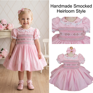 Robe d'été vintage rose smockée faite main Jiefute OEM/ODM sur mesure avec broderie florale pour petite fille, en coton, idéale pour les fêtes - Product Image 1