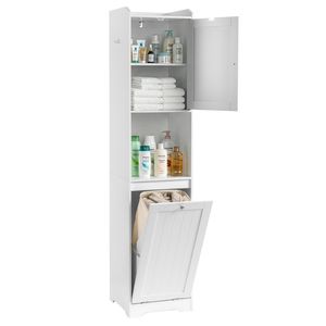 Cesto Portabiancheria in Truciolato Melaminico Bianco a Grana Verticale 40x40x180cm con 1 Anta + Cassetto Inferiore a Ribalta e Sacco Portabiancheria in Tessuto Non Tessuto - Product Image 3