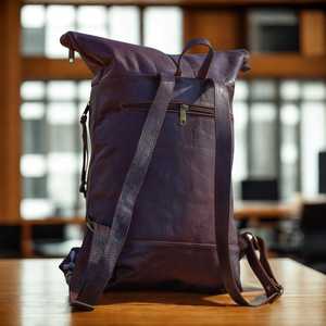 Sac à dos en cuir personnalisé à fermeture enroulée pour homme, sac de voyage, sac à dos en cuir de vache véritable avec poche interne pour ordinateur portable LTBP-0027 - Product Image 2