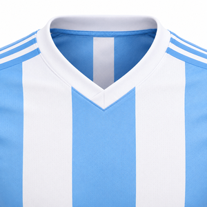 Conjunto de Camiseta y Pantalones Cortos de Fútbol para Hombre, Rayas Blancas y Azul Claro, Cuello en V, Manga Corta, Transpirable, Estampado Sublimado, para Todas las Temporadas - Product Image 4