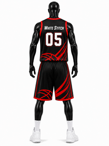 Ensemble de maillot de basket-ball pour femmes White Stitch, noir et rouge, imprimé par transfert thermique, col en V, sans manches, en mesh respirant et anti-transpiration - Product Image 6