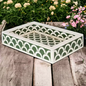 Plateau de service artisanal en os incrusté à motif floral, plateau décoratif en os incrusté, plateau décoratif pour la maison, cadeau, mobilier en os incrusté - Product Image 1