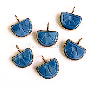 Natural Blue Opal Melon Carved Gemstone Pendant 925 Sterling <b>Silver</b> Charm 10MM 13MM Gold Plated Bezel Setting Blue Opal Jewelry - Product Image 4