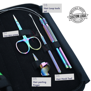 Hair <b>Extension</b> Tools Kit Precision Finger Sectioning Plier Nanoring Extractor Pulling Hook with Threading loop set Mini Scissor - Product Image 4