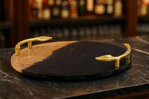 Luxury <b>Black</b> & Gold Wooden Serving Tray Handmade Customizable Decorative Tray with Designer Handles - Product Image 3