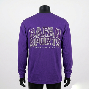 T-shirt à manches longues en coton premium 220 GSM, violet, avec logo en patch chenille, broderie personnalisée, t-shirt à manches longues - Product Image 4