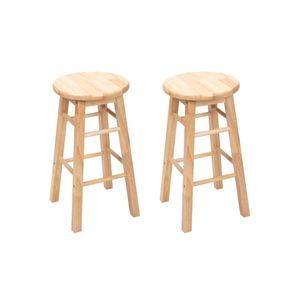 Tabouret de comptoir en bois sans dossier réglable de 24 po, lot de 2, naturel, pour salon - Product Image 4
