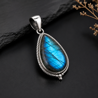 Ha Gems Colgante de Labradorita en Forma de Lágrima con Engaste de Bisel, Bañado en Plata y Platino, Unisex, Nuevo Estilo de Moda, Precio al por Mayor