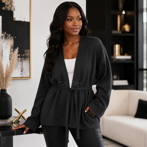 Cosh International Sorority Sisterhood Acrylic Knitted V-Neck <b>Cardigan</b> <b>With</b> <b>Belt</b> And Kimono Sleeves Casual Wrap Top Full Sleeve - Product Image 3