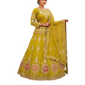 Robe élégante en organza jaune brodée, coupe trapèze, avec manches longues et col rond pour femmes - Product Image 6