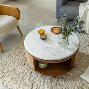 Table basse Vandana Aston Nimbus en bois de manguier, cannage et marbre - Product Image 3