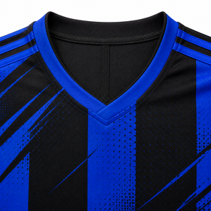 Uniforme de Fútbol para Hombre, Azul y Negro a Rayas, Cuello en V, Manga Corta, Absorbe la Humedad, Ajuste Atlético, para Todas las Temporadas - Product Image 3