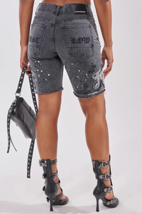 <b>Sequined</b> Bermuda Shorts Men Mid Waist Elastic Closure Glitter Print Letter Pattern Street Style Woven Fabric - Product Image 3