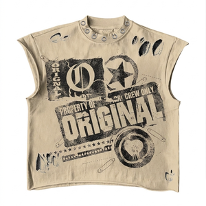 100% cotton T-shirt <b>for</b> <b>men</b> loose fit printed 240 Cotton Polyester Sleeveless T Shirt Red Black <b>Studded</b> Sublimation Streetwear - Product Image 5