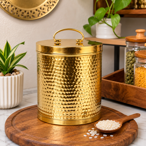 Hammered Brass <b>Storage</b> Canister with Lid & Handle, Decorative <b>Kitchen</b> Counter <b>Jar</b>, Airtight Metal Container <b>for</b> Coffee Tea Sugar - Product Image 5