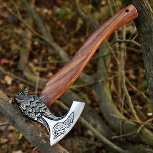 THEWIZ CRAFTS Handmade High Carbon Steel Viking Tomahawks Industrial Grade Survival Camping Hatchet Wooden <b>Handle</b> Leather Sheath - Product Image 3