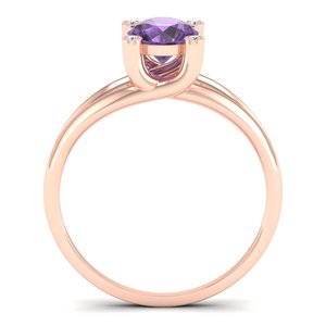 แหวนหมั้นเพชรพลอยอเมทิสต์ทองคำแท้ 14K รับรองโดย REYES IGI สำหรับผู้หญิง แหวนเพชรโมอิสซาไนต์ทรงคลาสสิก รับรองโดย GRA เครื่องประดับชั้นดี - Product Image 4