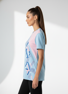 T-shirt en molleton français pour femme de qualité supérieure - 350 GSM - Bleu et rose - Logo SQS - Product Image 4