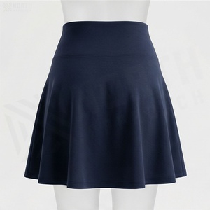 <b>Women</b> High Waist A-Line Mini <b>Skirt</b> Solid Color Casual Stretch Fabric <b>Navy</b> <b>Blue</b> - Product Image 2