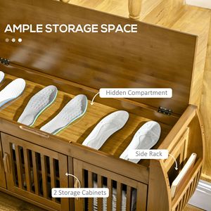 Panca per scarpe marrone ingresso in bambù con cuscino portapacchi laterali a 3 porte e scomparto nascosto per lo stoccaggio del corridoio di casa - Product Image 6