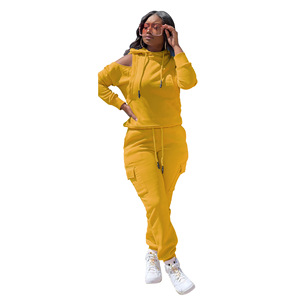 Ensemble de survêtement rose à capuche pour femme, manches longues, couleur unie, décontracté, en polaire, coupe ample avec poches - Product Image 4
