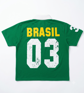 Chemise de football décontractée pour homme en coton uni vert rétro, manches courtes, tricotée, col contrasté, broderie, patch brodé - Product Image 2