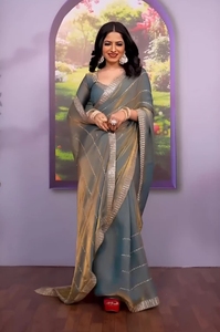 Sari de chifón estilo Bollywood con adornos KV - Product Image 5