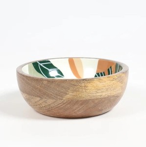 Tazón de madera hecho a mano con diseño de hojas tropicales, apto para lavavajillas, para servir comida en casa, estilo bohemio. - Product Image 3
