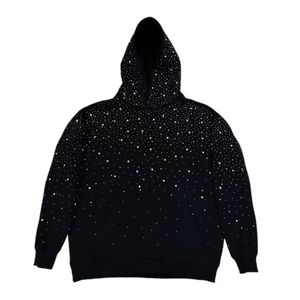 Sudadera con capucha de algodón personalizada con pedrería para hombre, corte holgado, gruesa, de invierno, estilo urbano, forro de punto, sudadera brillante OEM ODM - Product Image 2