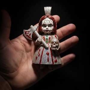 Moissanite Bloody Gothic Doll Cartoon Character Pendant Hip Hop Party Gift 925 <b>Silver</b> For Fine Jewelry Pendants & <b>Charms</b> - Product Image 2