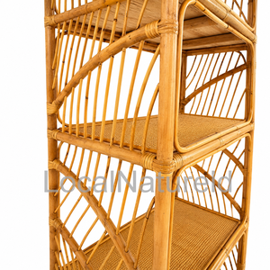 Estantería de Ratán Natural de 4 Niveles, Mueble de Almacenamiento Independiente, Vitrina Tejida para Sala de Estar, Dormitorio u Oficina - Product Image 3