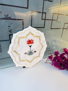 Handcrafted Marble Polished Modern Flower Design Plate High Quality Beautiful Home And <b>Kitchen</b> <b>Decor</b> - Product Image 5