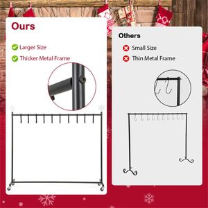 46\" Christmas <b>Stocking</b> <b>Holder</b> Stand with 10 Removable Hooks and 6 Toppers 300lbs Capacity 4 Casters (2 Brake Black) - Product Image 5