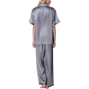 Short Sleeve Satin Pajama Set V Neck <b>Rolled</b> Hem Shorts Drawstring Waist Cool Sleepwear - Product Image 2