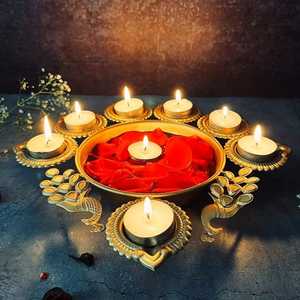 Bol Urli en fer poli laiton de 8 pouces, décoration d'intérieur, bougies de table, fleurs, anniversaire, baptême, fait main, métal durable, moderne, irrégulier - Product Image 3